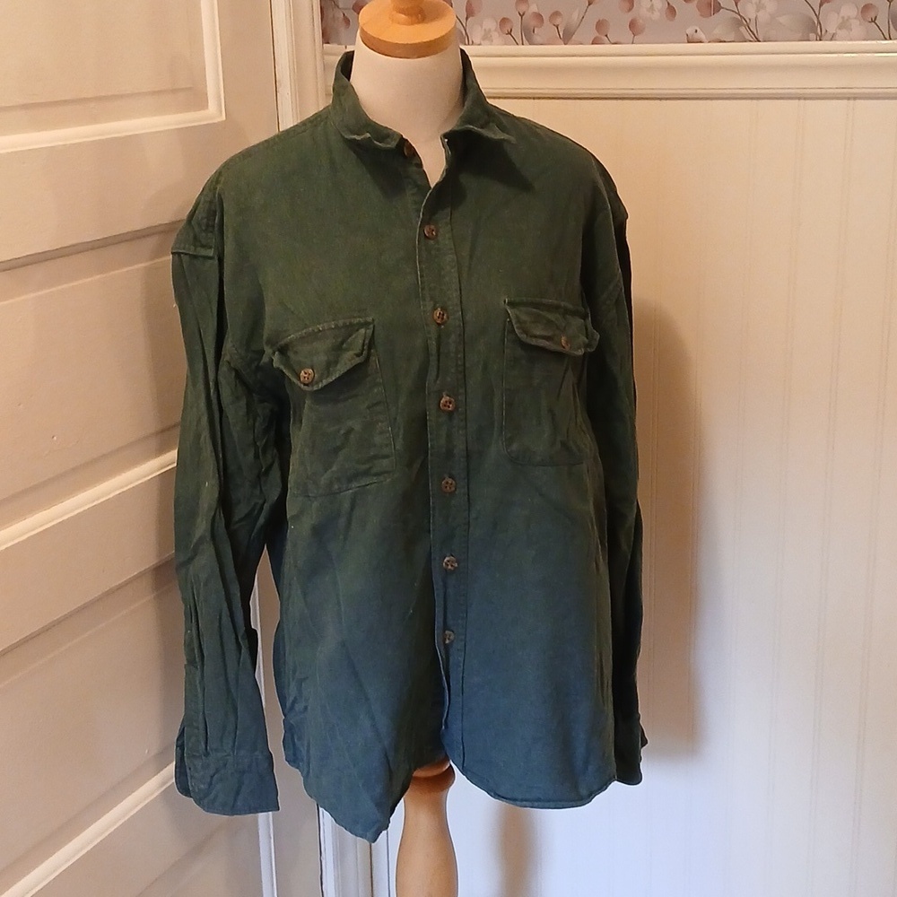 St. John's Bay Vintage 90s Y2k Men's Deep Green Chamois Shirt